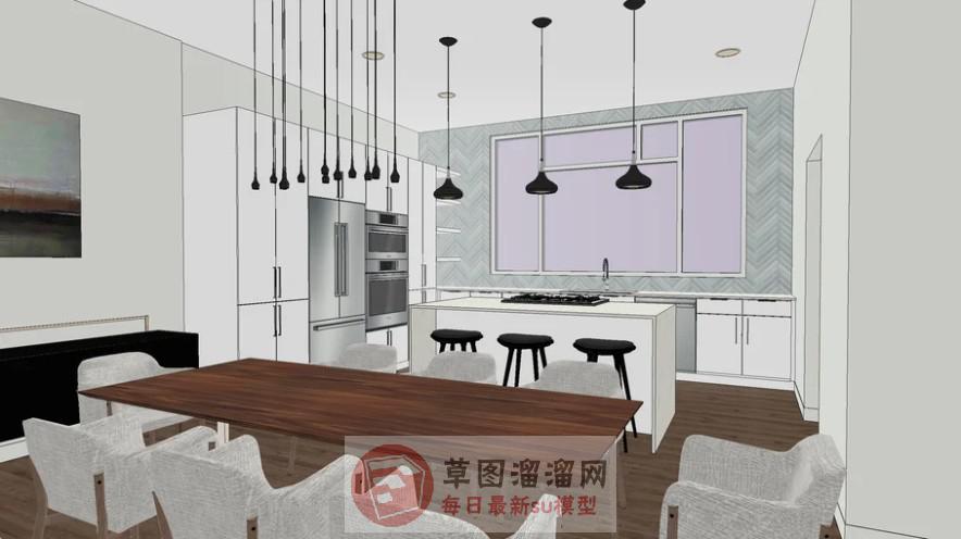 厨房岛台餐桌椅SU模型