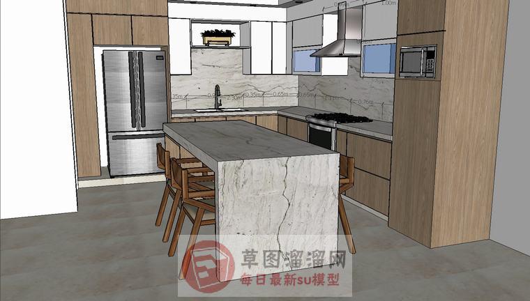 厨房吧台橱柜SU模型