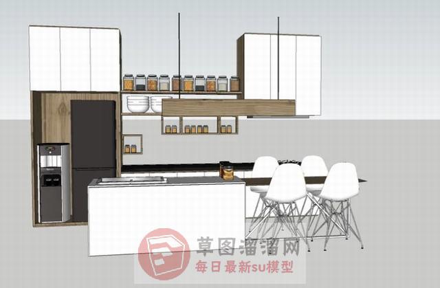 厨房吧台冰箱SU模型