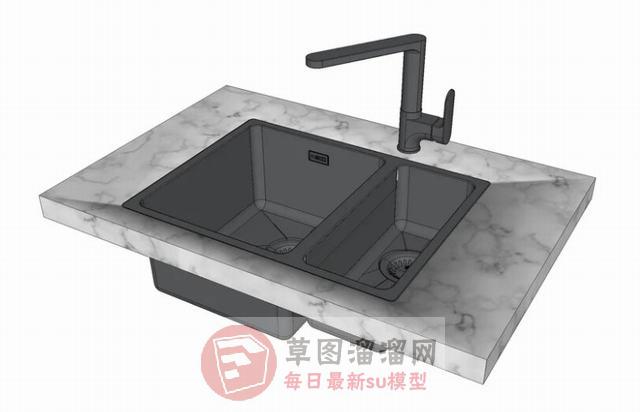 大理石洗菜池洗碗槽SU模型