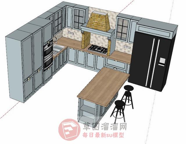田园风格厨房橱柜SU模型