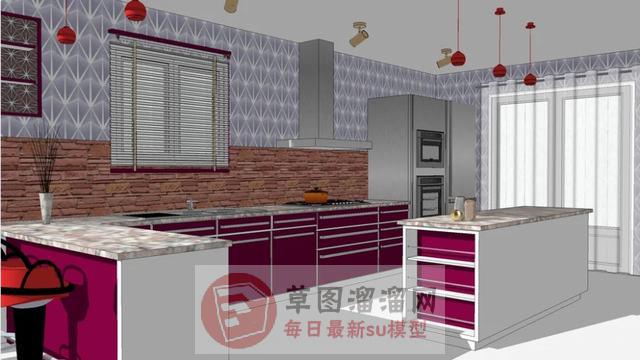 开放式厨房橱柜SU模型
