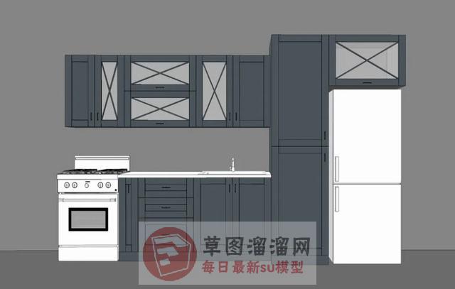 简约厨房橱柜SU模型