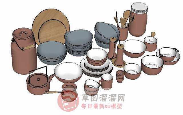 碗筷碟子陶罐SU模型