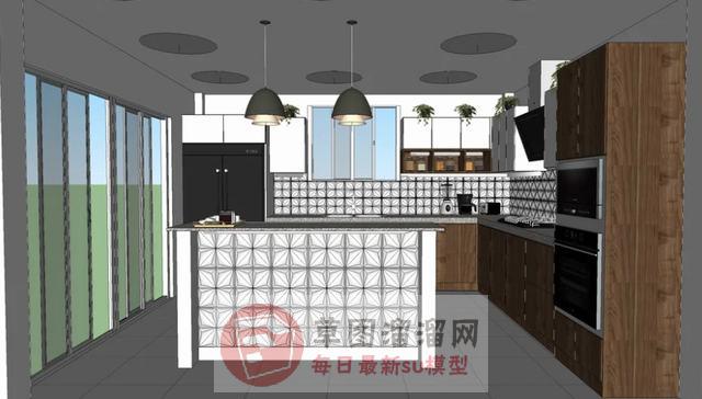 现代厨房吧台SU模型