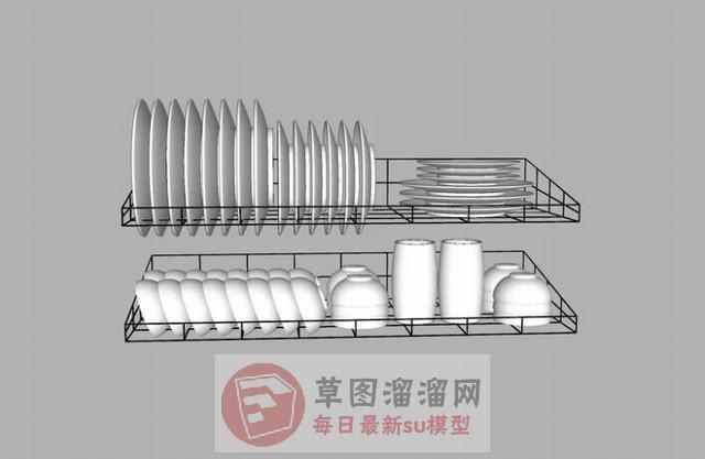 晾碗碟厨房厨具SU模型