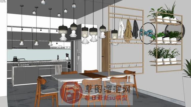 厨房橱柜餐桌椅SU模型