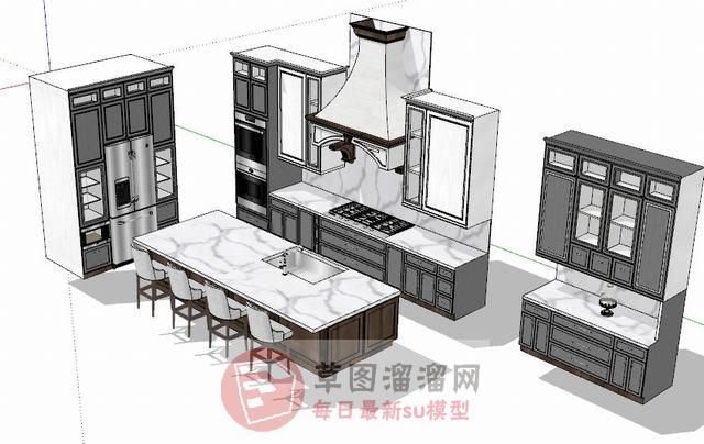 北欧厨房水吧台SU模型