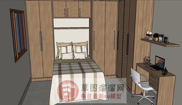 房间床铺衣柜SU模型