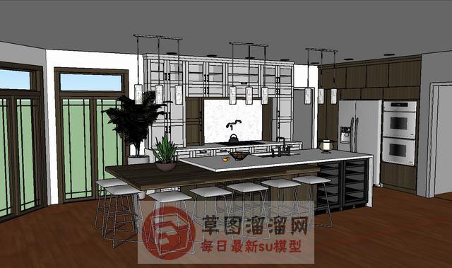 厨房吧台岛水台SU模型