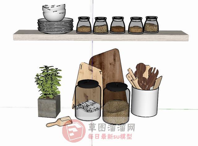 厨房碗碟调料瓶SU模型