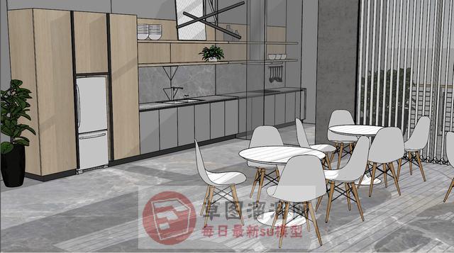 厨房餐桌椅橱柜SU模型