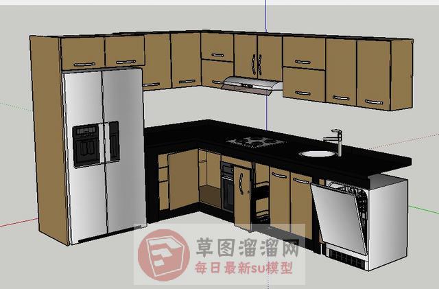 厨房橱柜冰箱SU模型
