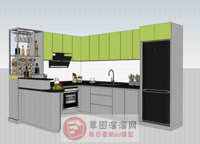 厨房橱柜酒瓶SU模型
