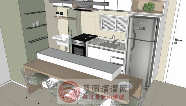 厨房橱柜吧台SU模型