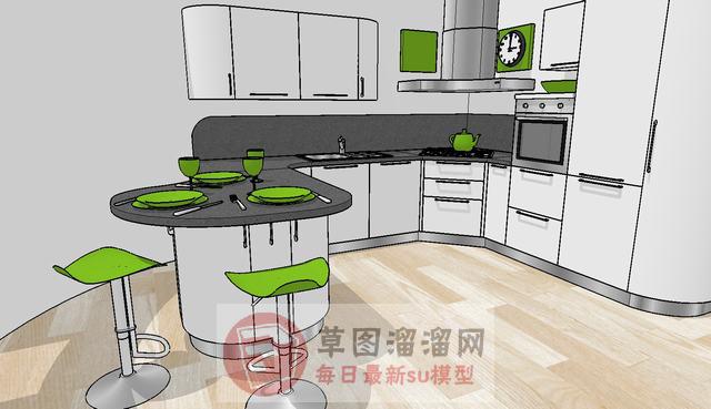 厨房吧台橱柜SU模型