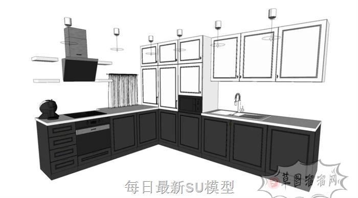 L型厨房橱柜SU模型