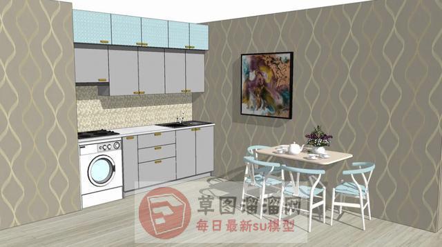 厨房橱柜餐桌椅SU模型