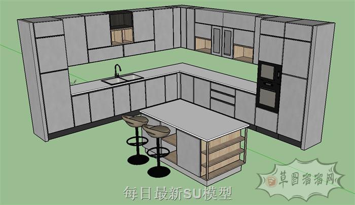 厨房橱柜吧台SU模型