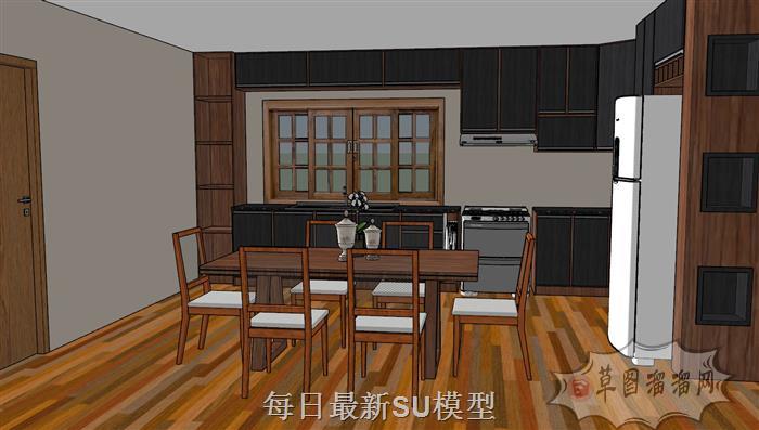 木制厨房橱柜SU模型