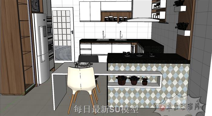 开放式厨房橱柜SU模型