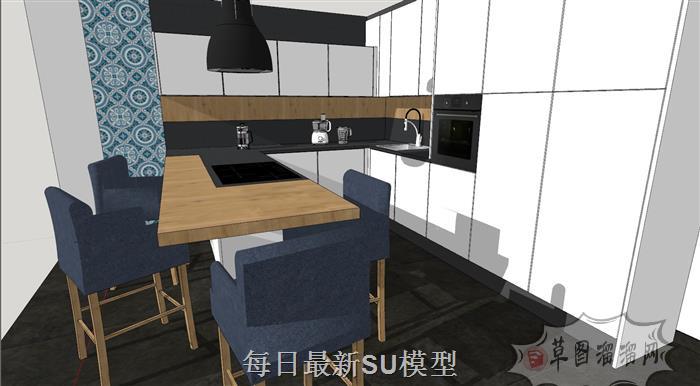 厨房L型橱柜SU模型