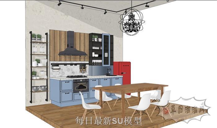 北欧厨房橱柜SU模型