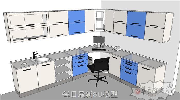 转角工作台电脑桌SU模型