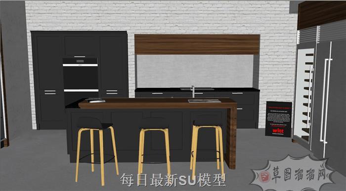 厨房吧台橱柜SU模型