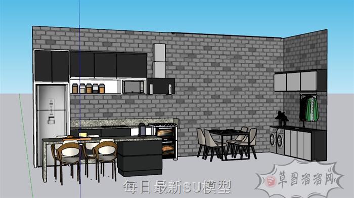 厨房吧台洗衣柜SU模型