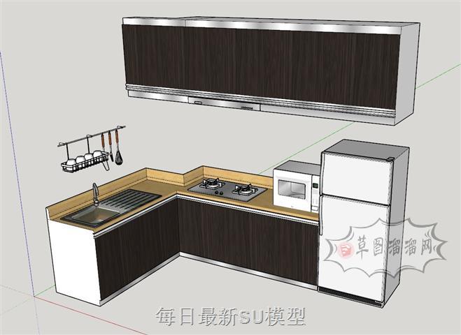 中式厨房橱柜SU模型