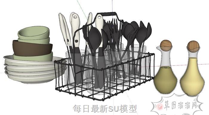 厨房摆件碗碟SU模型