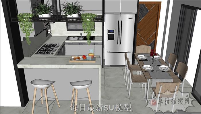 开放式厨房橱柜SU模型