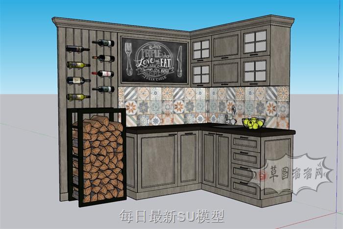 转角厨房橱柜SU模型