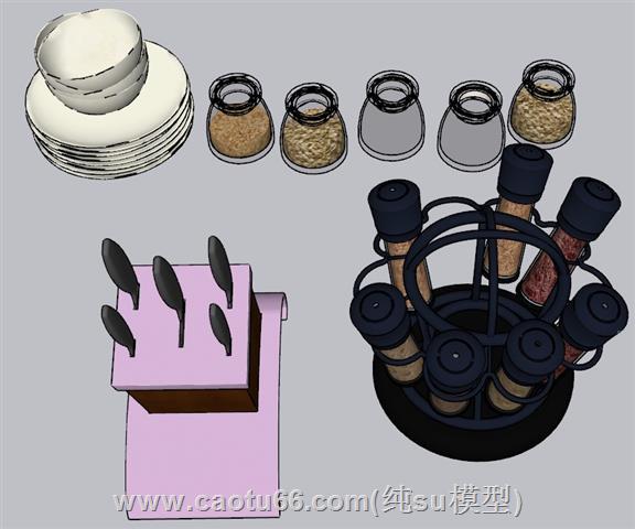 调料瓶菜刀架厨房道具SU模型