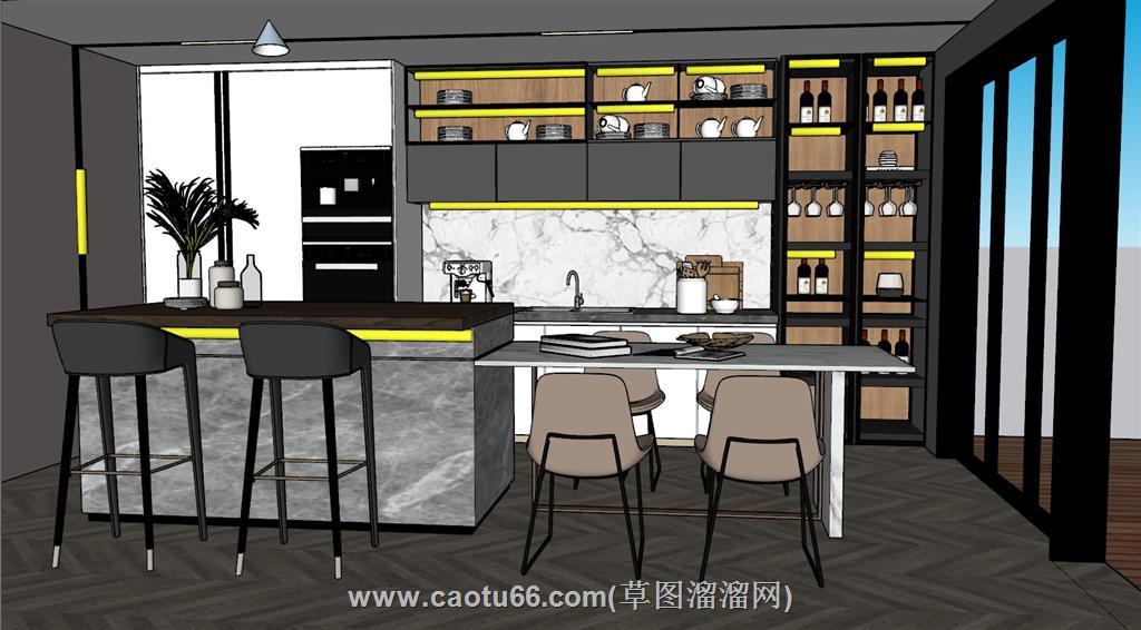 开放式厨房吧台SU模型