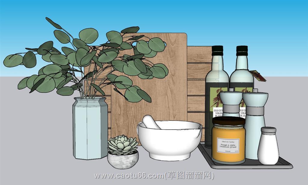 厨房调料瓶摆件SU模型