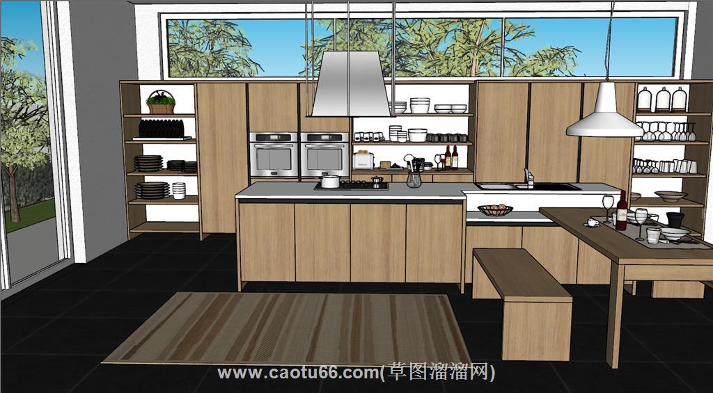 开放式厨房橱柜SU模型