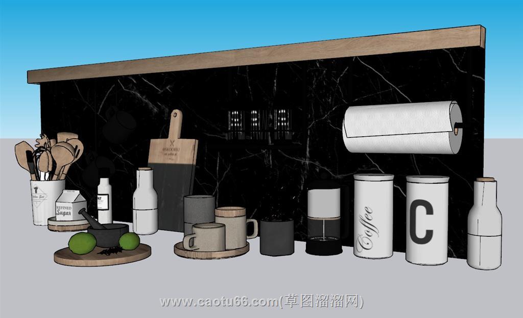 厨房调料瓶纸巾SU模型