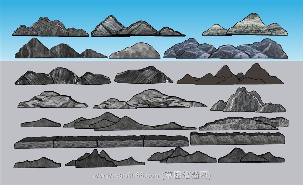 山脉片石雪浪石SU模型