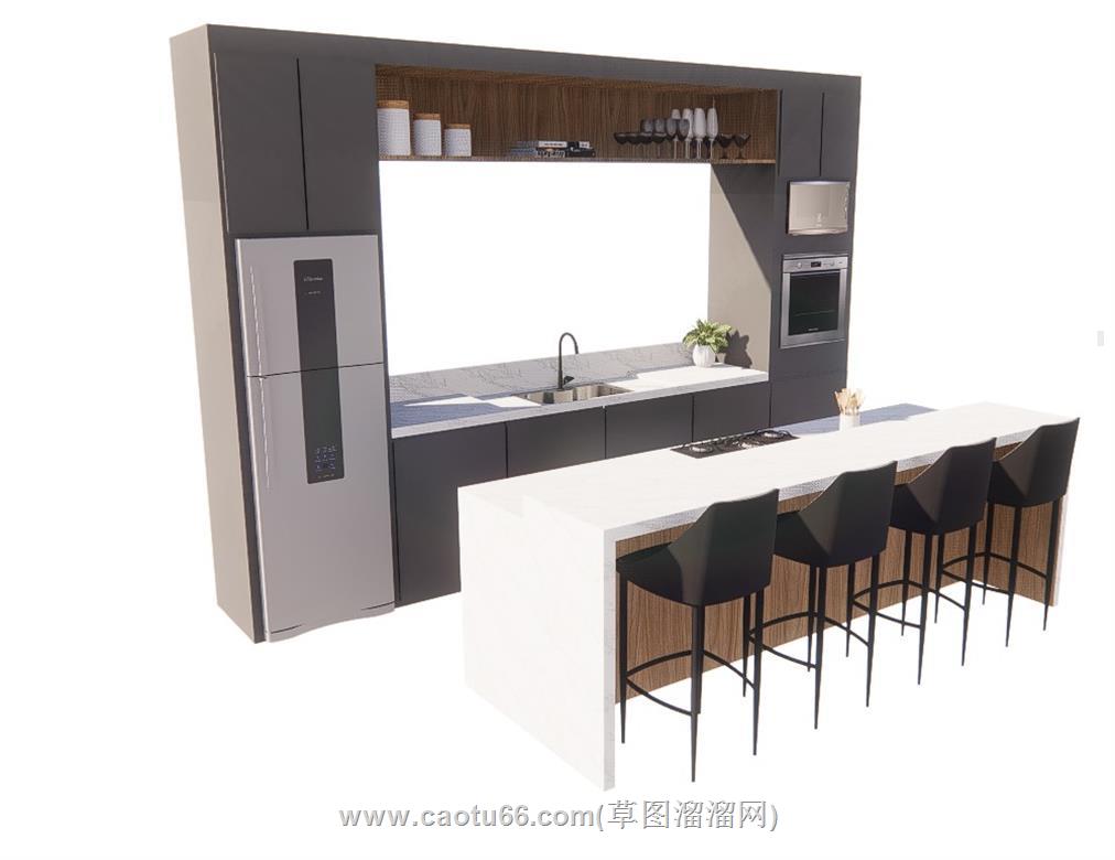 开放式厨房橱柜SU模型