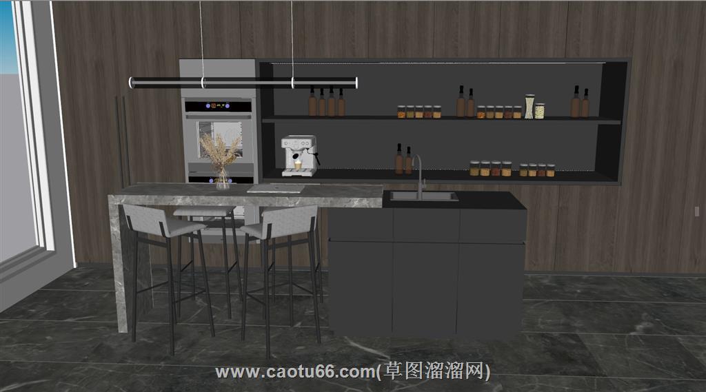 后现代开放式厨房SU模型