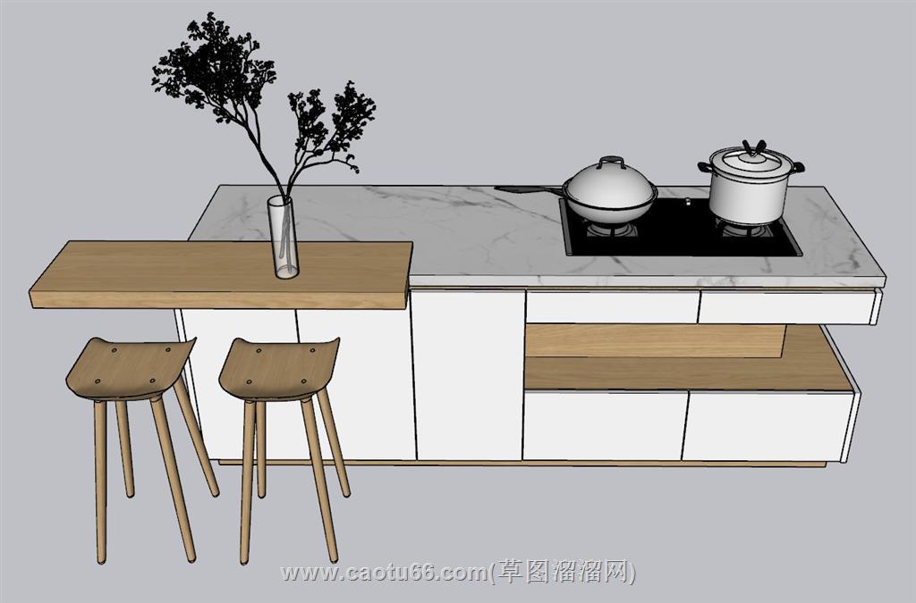 吧台橱柜燃气灶SU模型