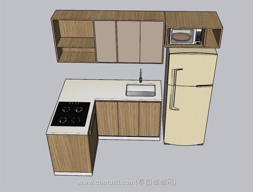 L形厨房橱柜SU模型