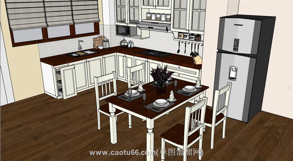 西方橱柜餐桌椅SU模型