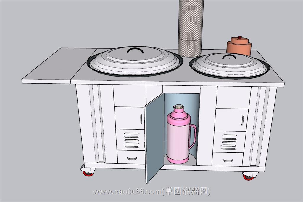 不锈钢柴火灶厨房SU模型