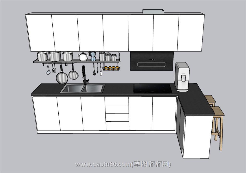 L形厨房橱柜SU模型