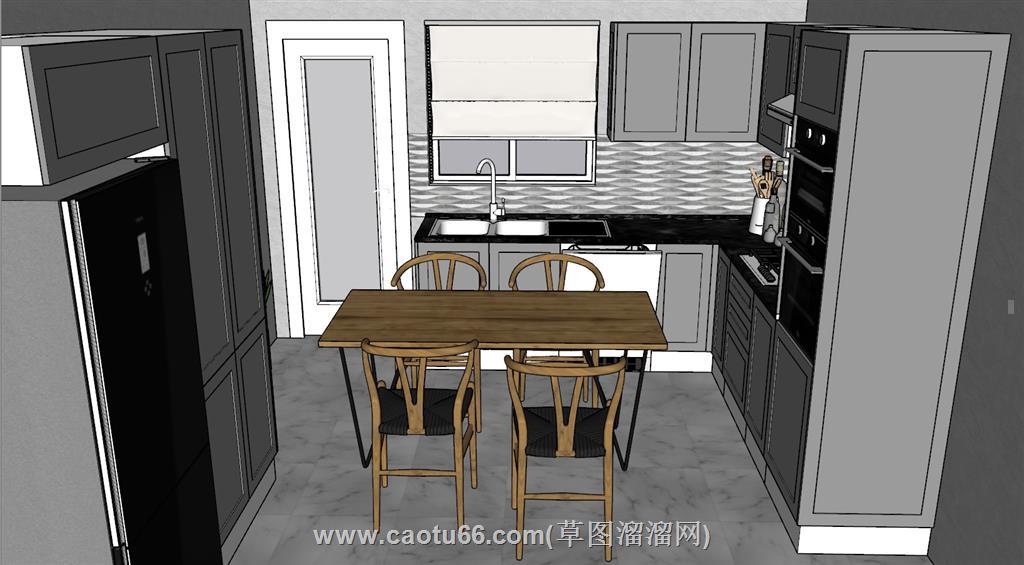 厨房橱柜餐桌椅SU模型