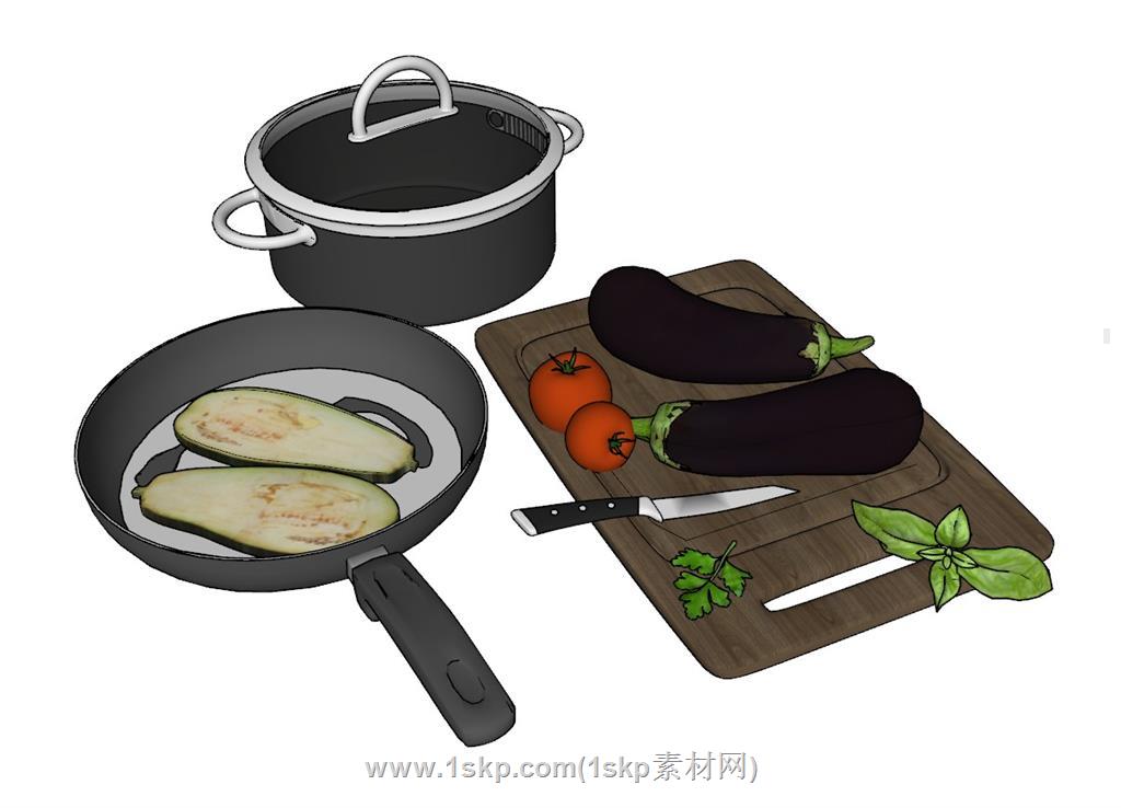 厨房锅头切菜板SU模型