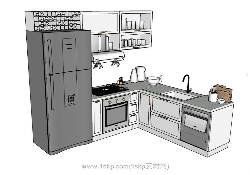 L形厨房橱柜SU模型